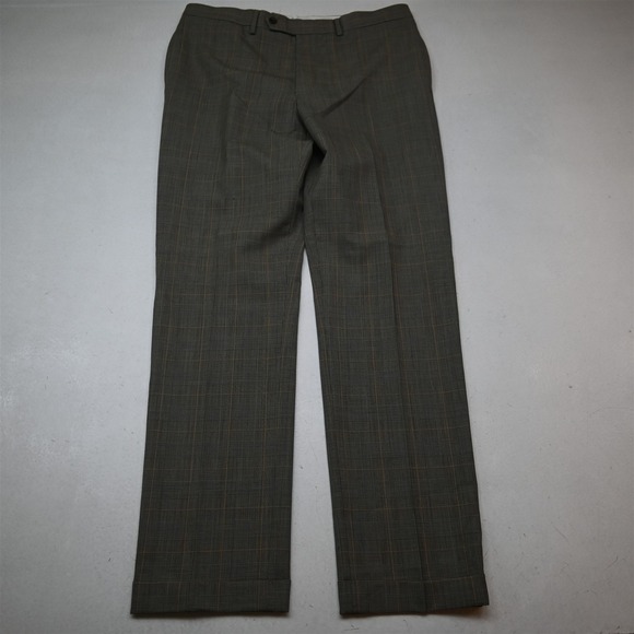 Lands' End Other - Lands End 36x34 Brown Glenn Check 100% Wool Tailored Cuffed Dress Mens Pants